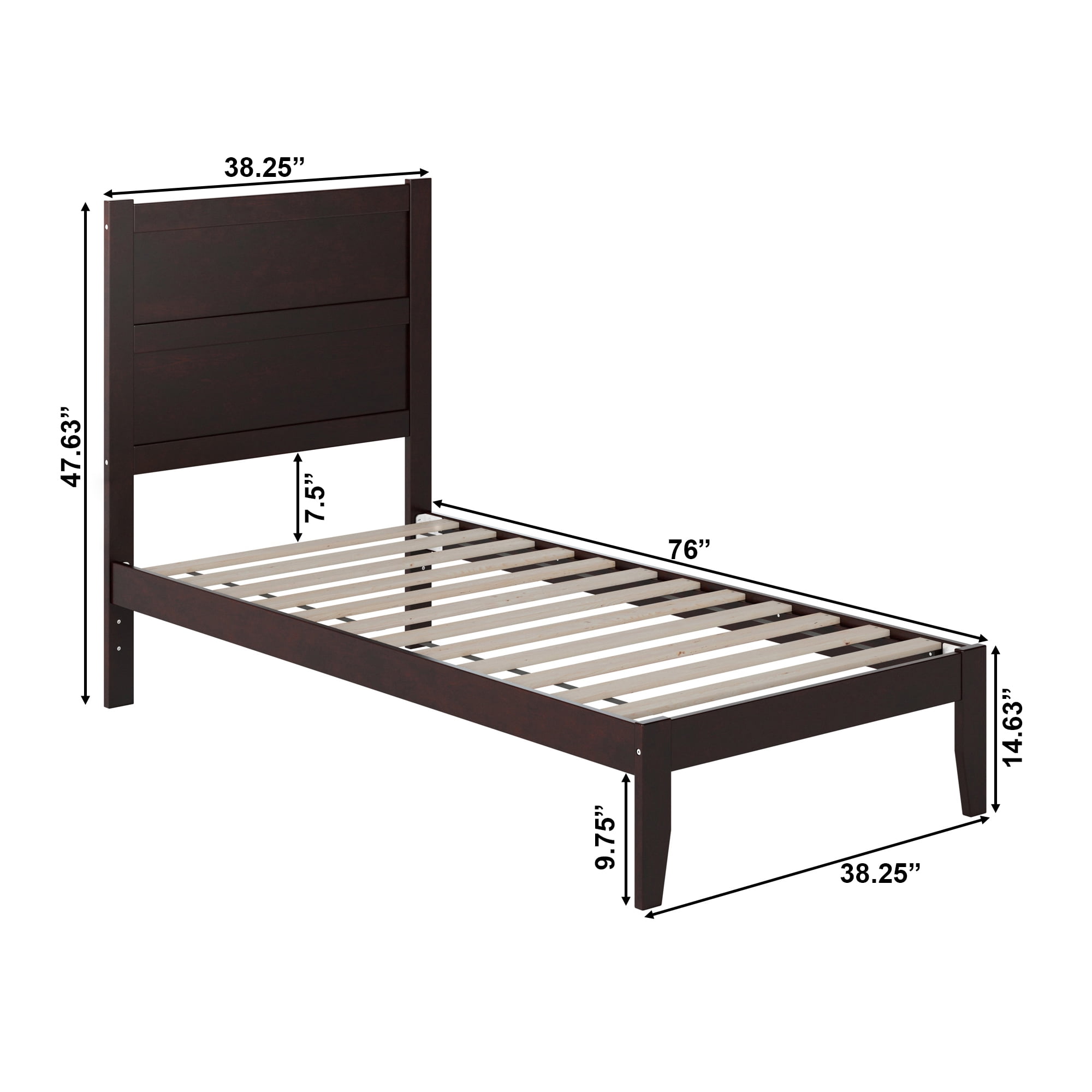 AFI NoHo 14" Twin Wood Platform Bed Frame with Modern Panel Headboard, Espresso
