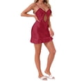 thumbnail image 4 of INSPIRE CHIC Womens Lingerie Satin Sexy Lace Front Cut Out Silky Babydoll Cami Teddy Ruffle Spaghetti Strap Chemise S Red, 4 of 6