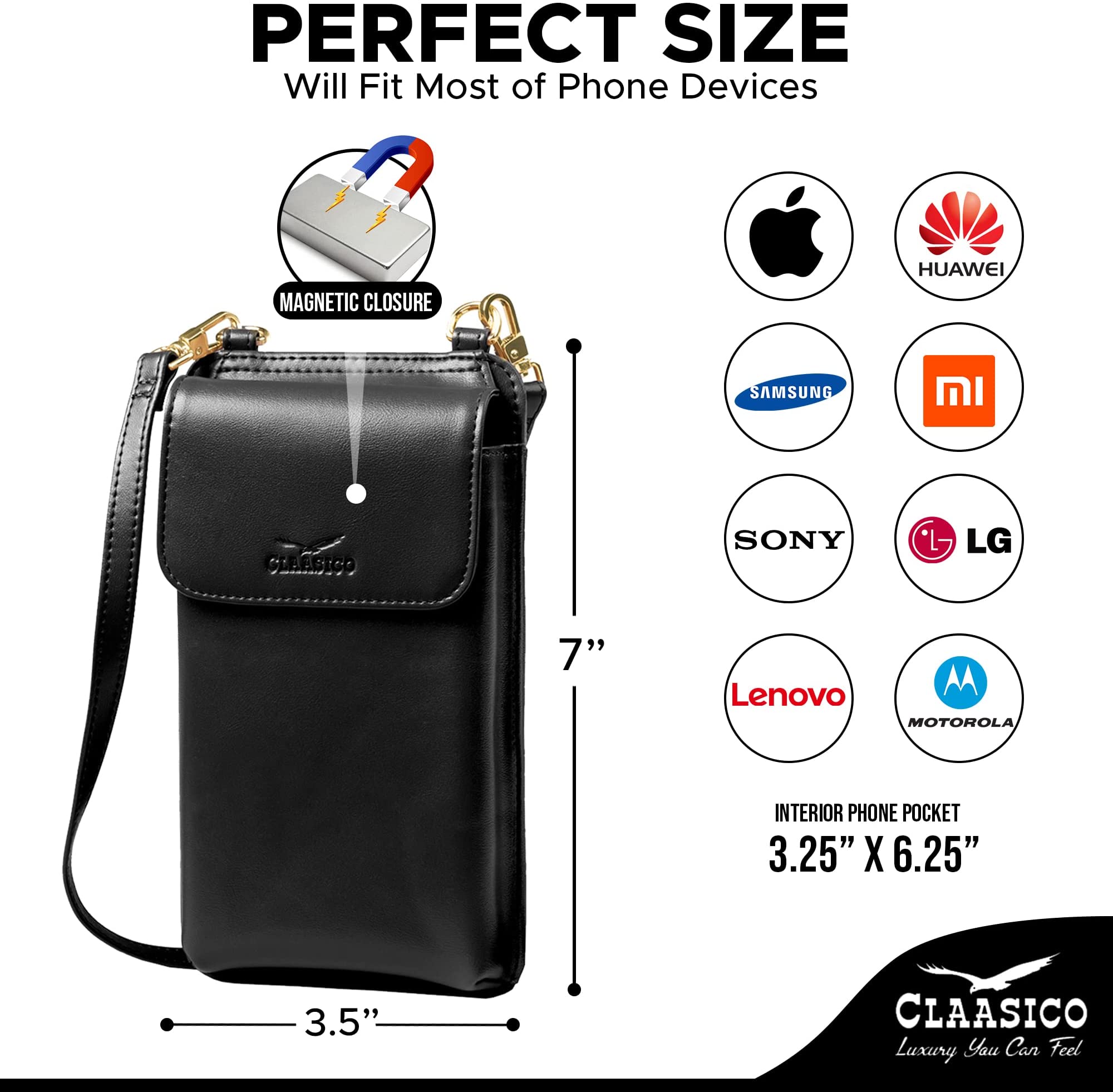 Claasico Womens Crossbody Wallet & Phone Case | iPhone/Samsung/LG Magnet Cell Pouch & Handbag