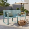 thumbnail image 3 of GVN Patio Bench Weatherproof Outdoor Bench,Weather-resistant Plastic 2-Person Bench with Curved Backrest-Blue, 3 of 8