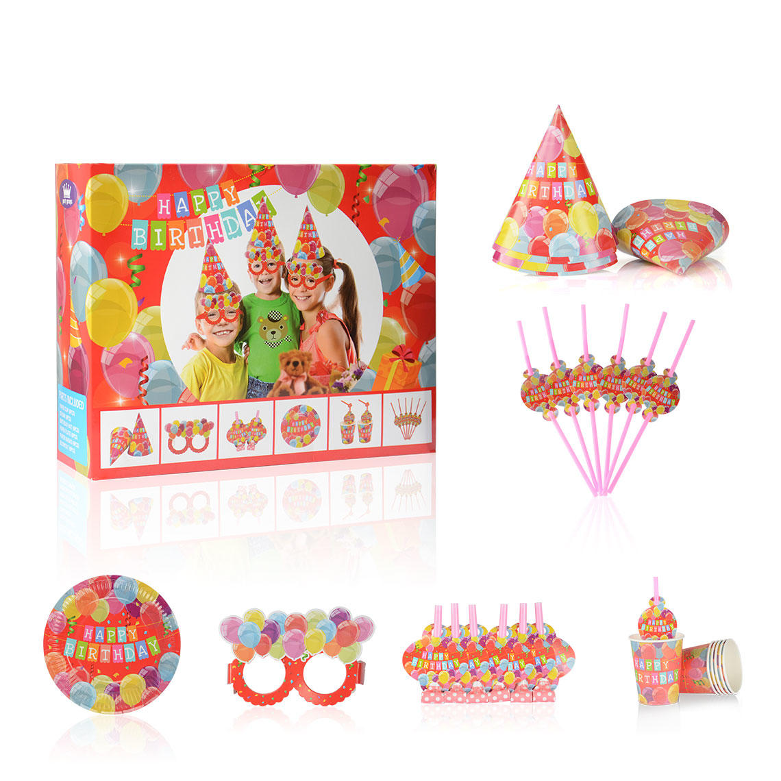 LIVINGbasics Birthday Supplies Set,Party Decorations Kit for 6 Guests