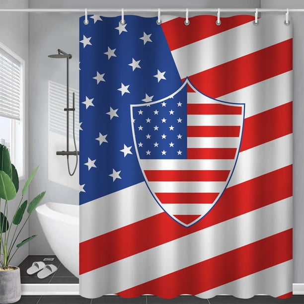 Cortina de Baño Estilo Estadounidense Bandera con Estrellas, Cortina de Baño Moderna, Cortina de Baño Universal para Todas las Estaciones, Cortina de Baño Larga con Set, Durable, Lavable,