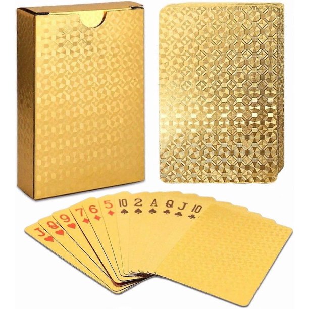 Deck of playing cards, gold playing cards, gold waterproof playing cards, waterproof playing cards, playing cards, for parties and games