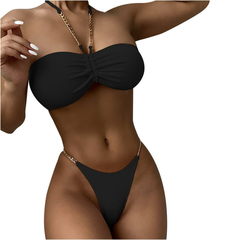 Abcnature Women Two Pieces Bikini Set Solid Padded Push Up