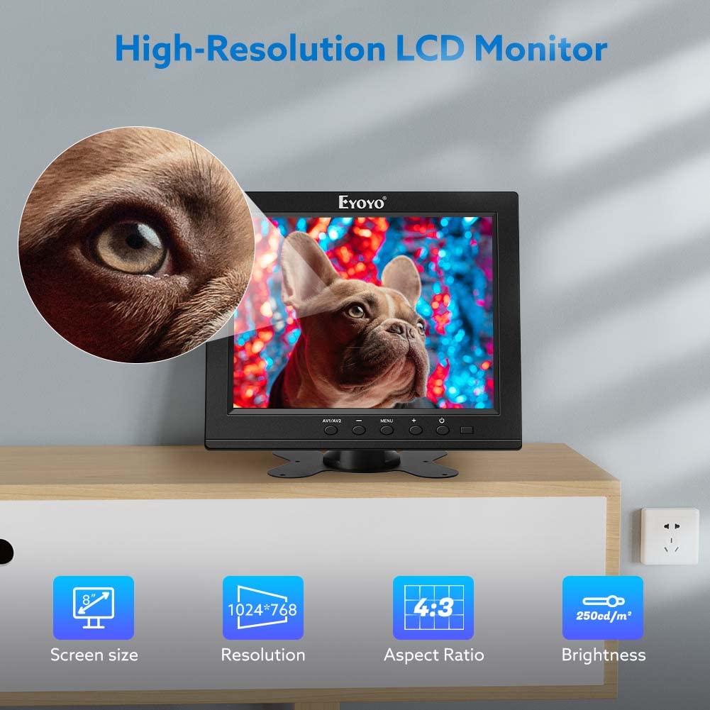 Eyoyo inch HDMI Monitor 1024x768 Resolution Small Display Portable 4:3  TFT LCD Mini Monitor HD Color Screen Support HDMI VGA BNC AV Ypbpr Input 