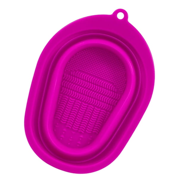 Alfombrilla de silicona para limpieza de brochas de maquillaje, compacta, ligera y fácil de transportar. rosa oscuro