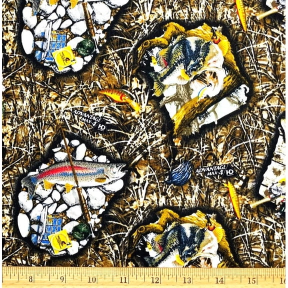 1/2 Yard - Real Tree Fish Fishing Tackle & Lures Camo Cotton Fabric (Great for Quilting, Sewing, Craft Projects, Throw Pillows & More) 1/2 Yard X 44" Wide