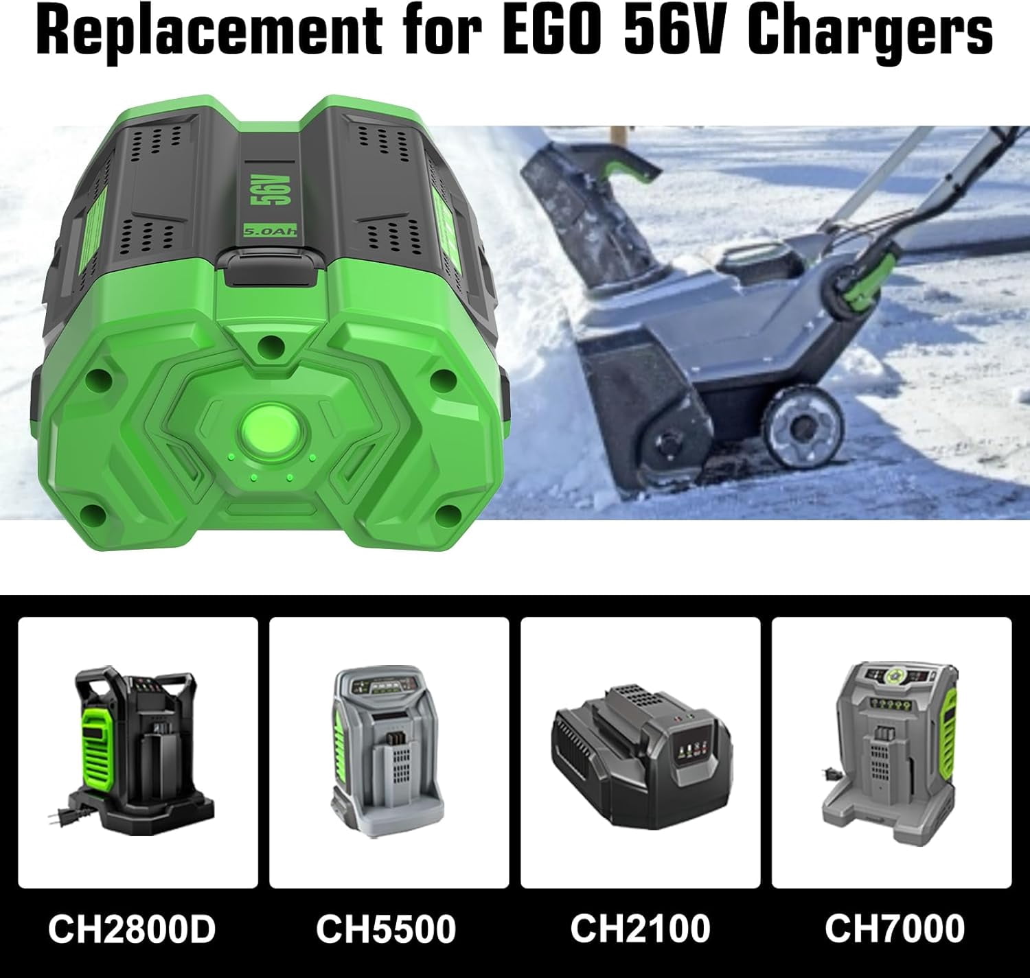 56V 5.0Ah Battery Compatible for 56V EGO Battery BA2800T BA2800 BA4200 BA1400 Compatible with EGO 56-Volt CS1604 CS1804 Power Cordless Tools(Not Made in EGO