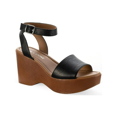 

Sun + Stone Womens Audreey Slip On Ankle Wedge Sandals Black 11 Medium (B M)