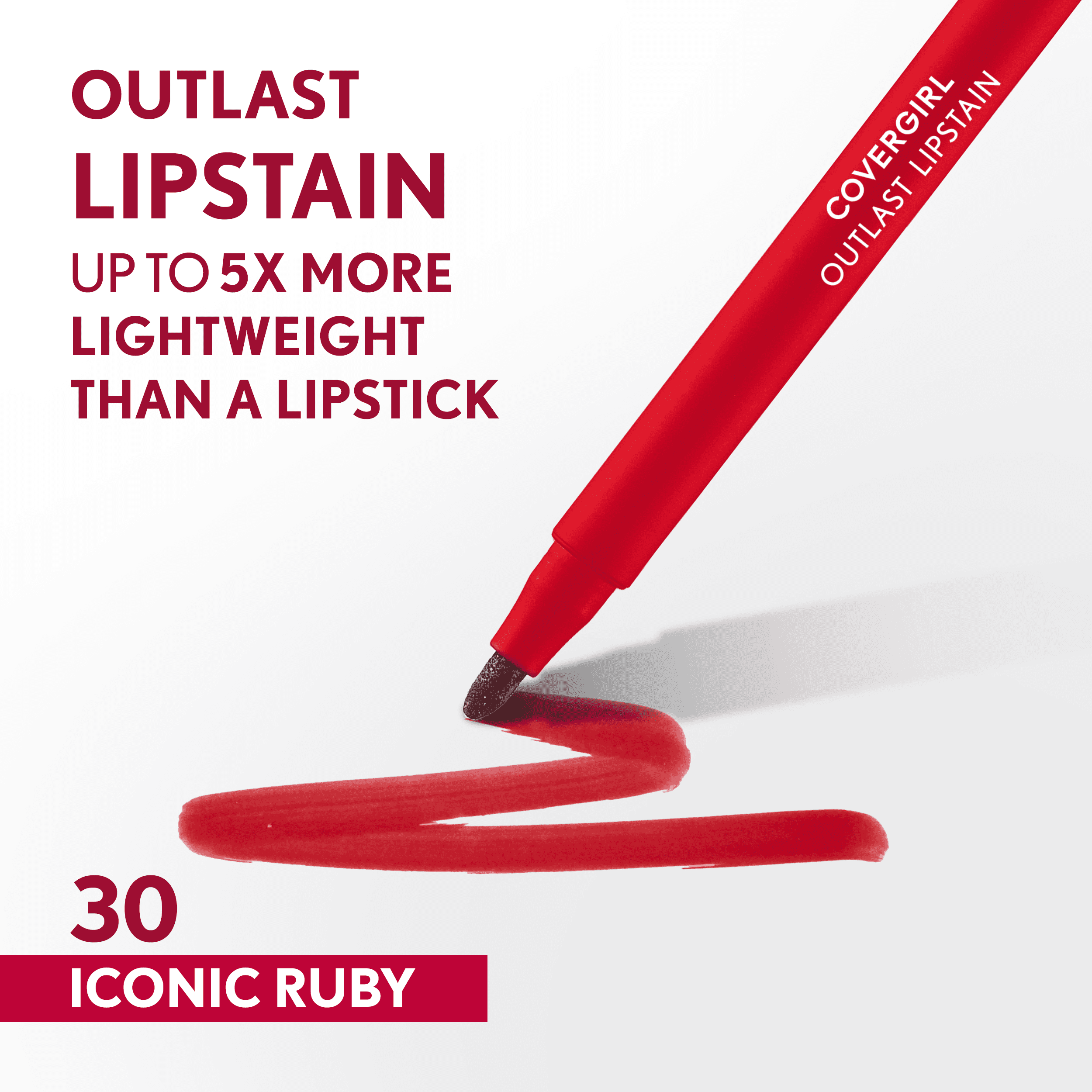 (2 pack) COVERGIRL Outlast Lipstain, 30 Iconic Ruby, Red, 0.05 fl oz
