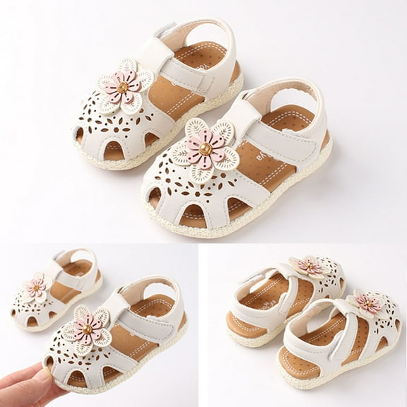 piuwrlz Toddler Girls Ballets Flat Dress Shoes Sandals Princess Shoes Soft Antiskid Soft Sole Babys Shoe White Size 9-12 Months