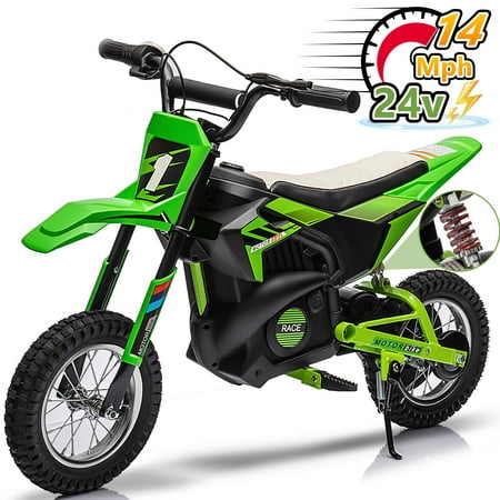 Wisairt 24V Dirt Electric Ride on Motocross Bike for Kids and Teens 13+ Between 40 and 140 lbs(Green & Black)