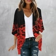 thumbnail image 1 of UPPADA Cardigan à Manches 3/4 pour Femmes, Léger, Chic, à Imprimé Floral, Ouvert à l'Avant, par-Dessus de Plage, Décontracté, Fluide, Mignon, Rouge, XXXXXL, 1 of 5