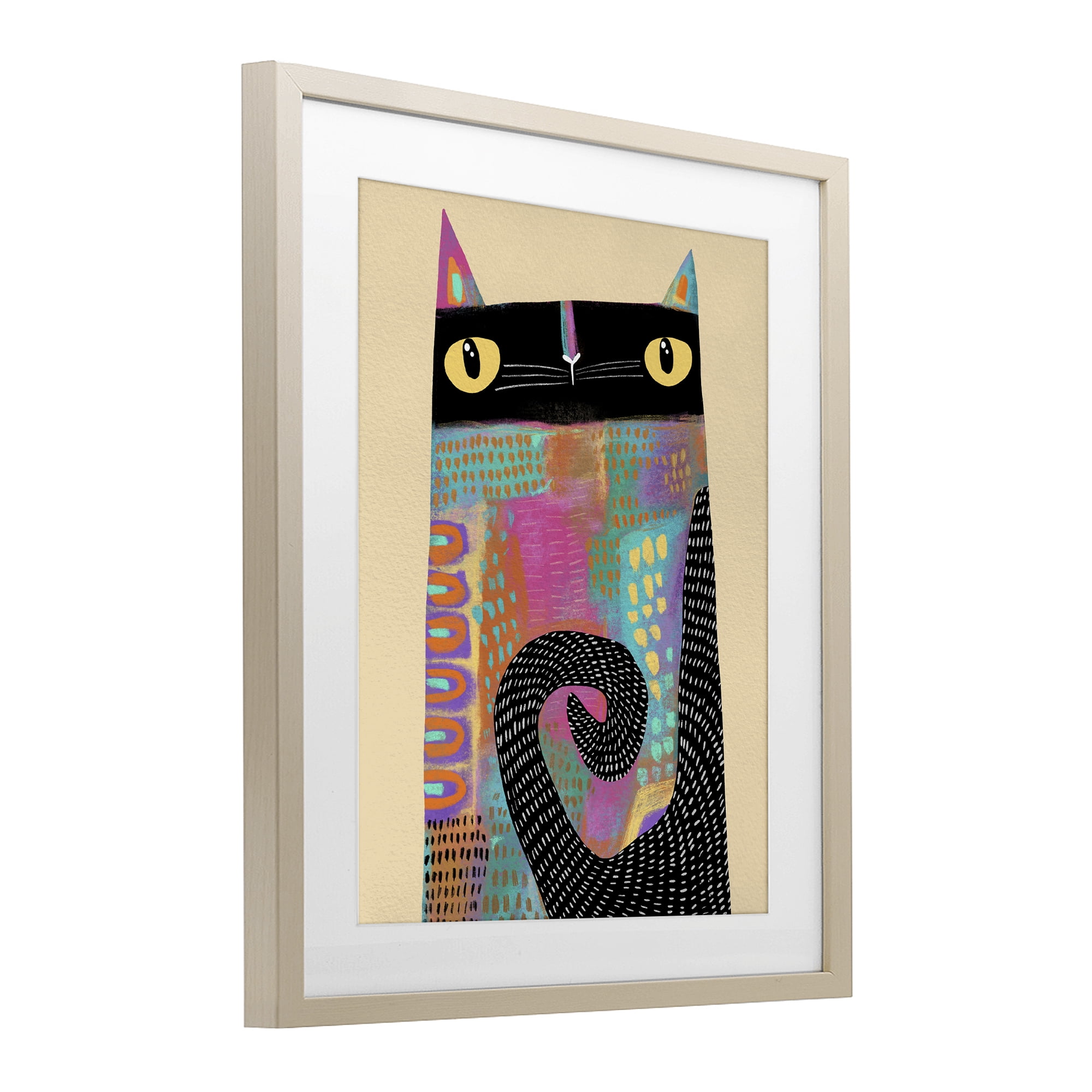 Stupell Industries Stylized Colorful Cat Birch Framed Print Under Glass, design by Gabriela Avila