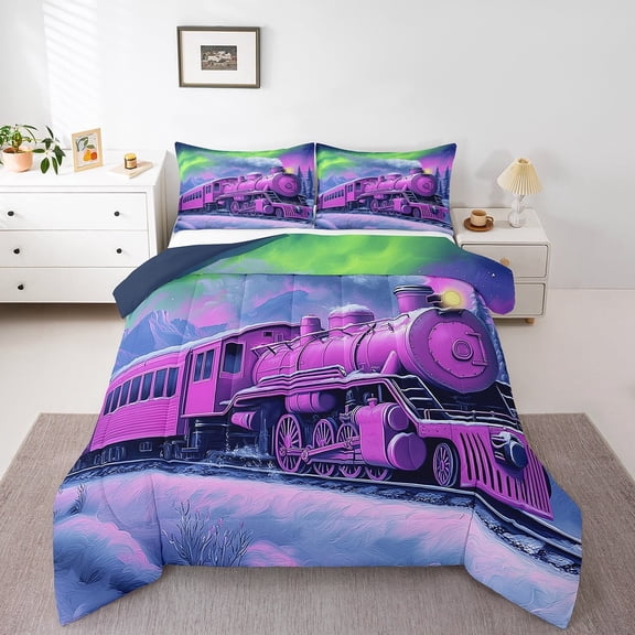 Erosebridal Vintage Train Bedding Twin Comforter Set, Oil Painting Down Comforter, 2pcs, Reversible