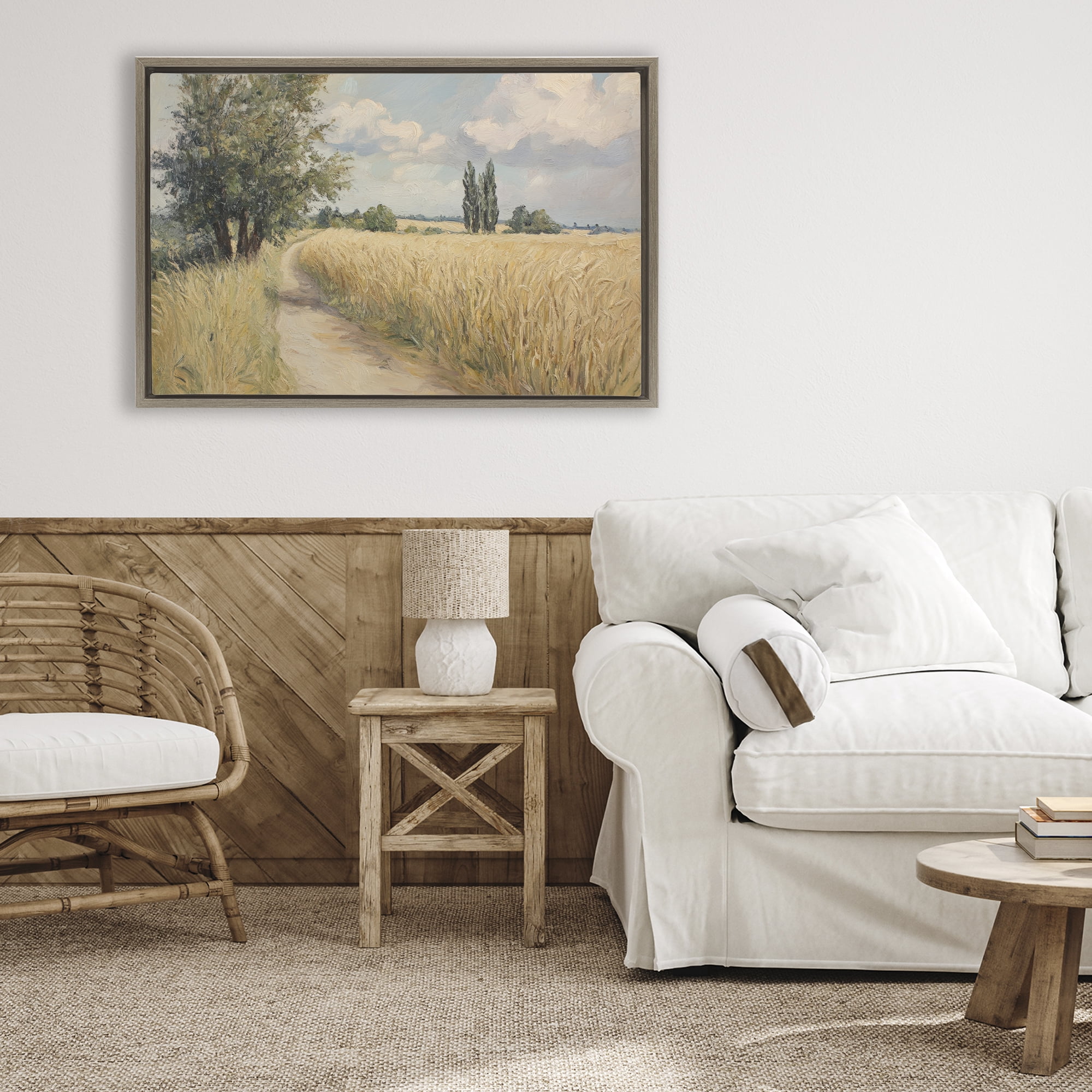 Stupell Industries Quiet Path Through Wheat Brown Framed Floater Canvas Wall Art, design by Petal Prints Design