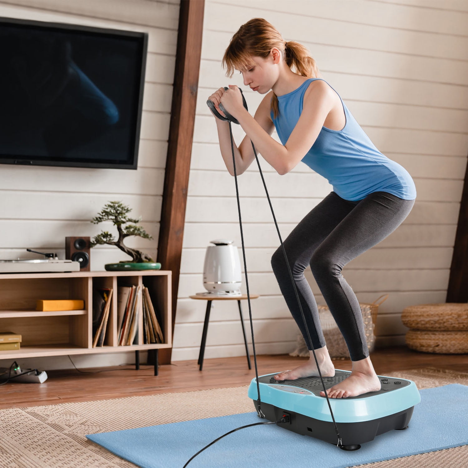 Zorpupoa 1Pc  Exercise Machine Vibrating Plate Exercise Machine with Resistance Band Remote Control Home Gym Equipment Lymphatic Drainage Weight Loss for Women Men Blue