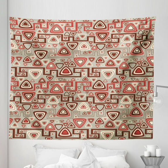 Geometric Tapestry, Graphic Abstract Geometric Maze Like Design with Rounded Triangles Vintage Art, Fabric Wall Hanging Decor for Bedroom Living Room Dorm, 5 Sizes, Multicolor, by Ambesonne