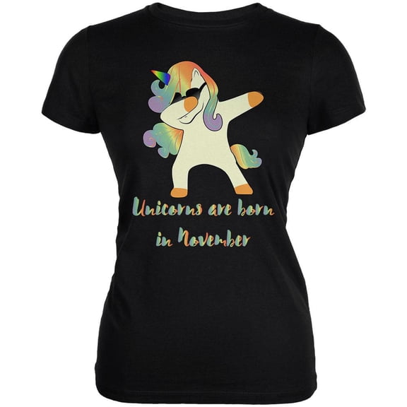 November Birthday Dabbing Unicorn Sunglasses Juniors Soft T Shirt Black MD