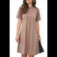 thumbnail image 2 of Vestido Camisero de Verano para Mujer, de Corta con Encaje, Informal, Cuello Redondo, Plisado, Color Caqui, Talla M, 2 of 9