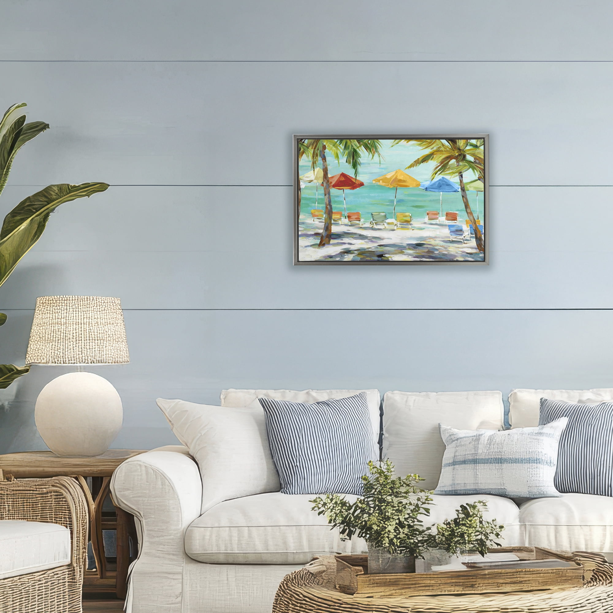 Stupell Industries Umbrellas Under the Palms Gray Framed Floater Canvas Wall Art, design by Lorenzo Collective