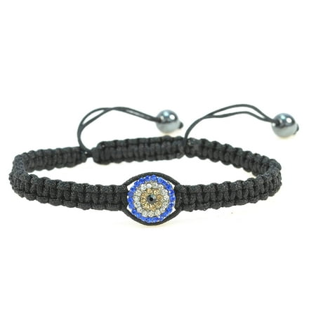 Round Blue Evil Eye Bracelet - Handmade Black String, Macramé Style, Adjustable Bracelet, Protective Amulet, Good Luck Charm, (The Best Good Luck Charms)