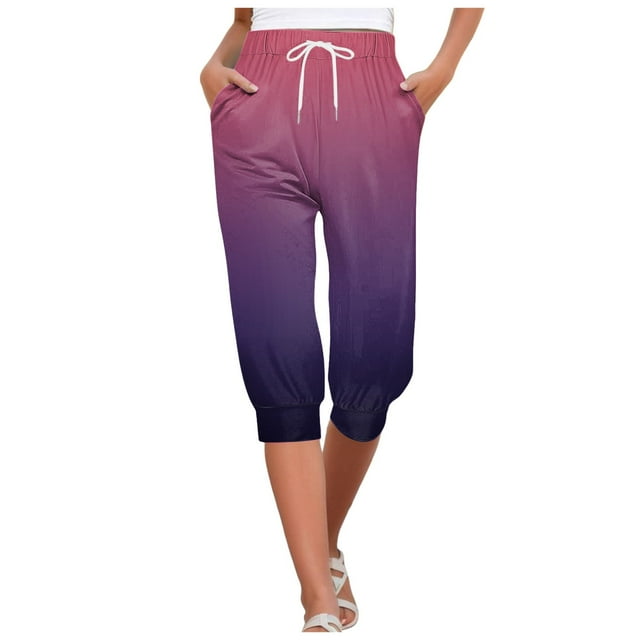 WEAIXIMIUNG Yoga Pants Women Straight Leg with Design On Side Capris for Women 4Th Of July Flag Independence Day Print Pants Bottom Drawstring Joggers