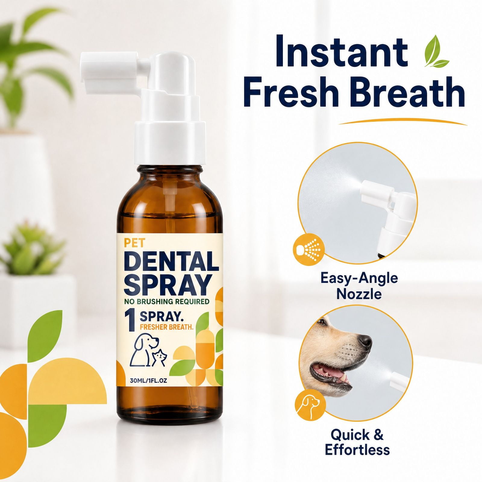 No Brushing Pet Oral Care with Fruit Scent 1 Fl Oz (30Ml) Amber Glass Bottle for Dogs and Cats
