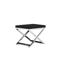 Benjara Sovi 20" Accent Stool Ottoman- Steel Legs- Cushioned Black Faux Leather