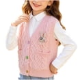 thumbnail image 2 of Spazoro Toddler Girls Knit Vest with Pockets, Soft Knitting Cotton Sleeveless Cable Knit V‑Neck Button Front Layering Waistcoat Pink Size 2-3 T, 2 of 9