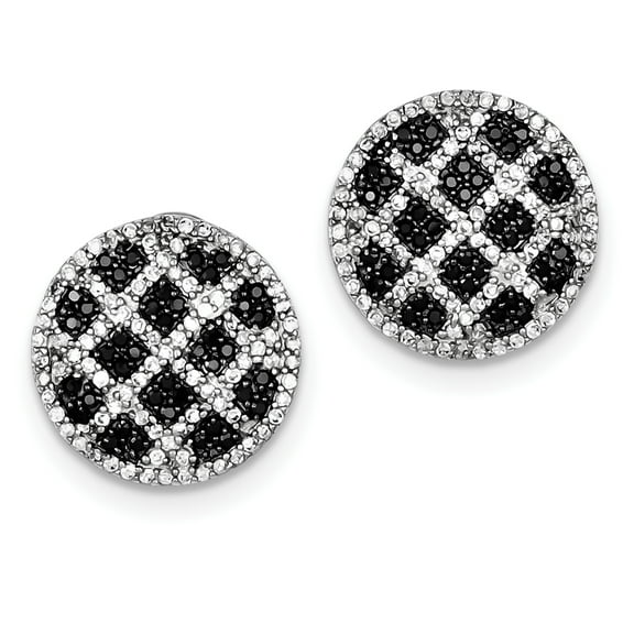 Primal Silver Sterling Silver Black and White Cubic Zirconia Round Omega Back Earrings