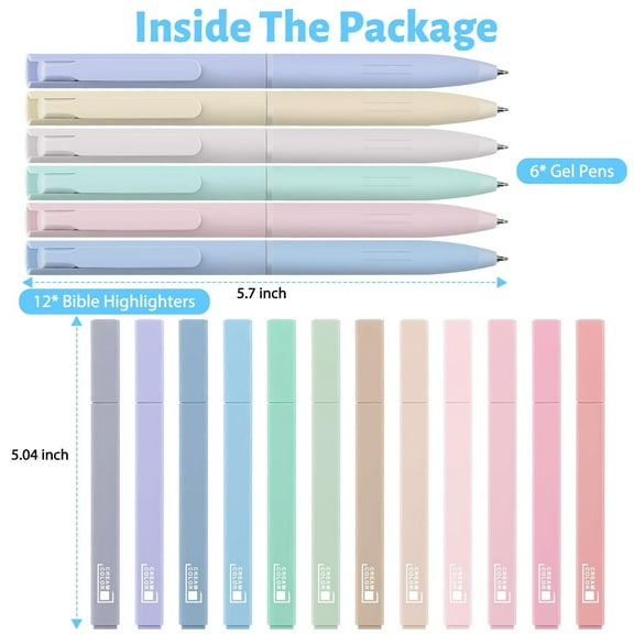 12PCS Aesthetic Bible Highlighters and Gel Pens with Soft Ink And Tip, Preppy