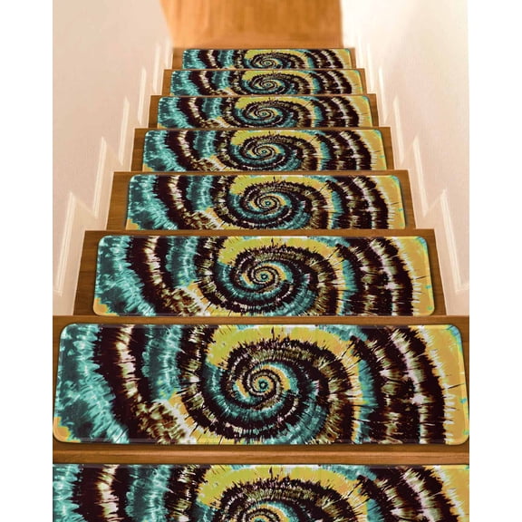 Abstract Art Non-Slip Stair Treads for Wooden Steps, 15 Pack 8x30 Inches Carpet Stair Mats with Adhesive Backing, Noise-Reducing Step Covers for Indoor Stairs, Easy to Install & Residue-Free