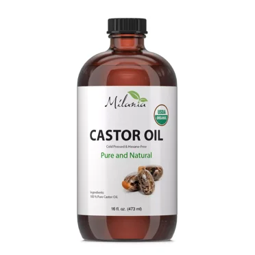 Milania Organic Castor Oil (16oz) - Glass Bottle - Cold Pressed & Hexane-Free.