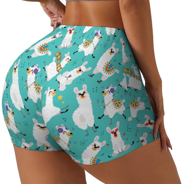 Fotbe Cartoon Llamas Shorts Sin Costuras – Shorts Deportivos de Cintura Alta para Mujer, Elásticos para Gimnasio, Yoga, Running o Ciclismo-XX-Large