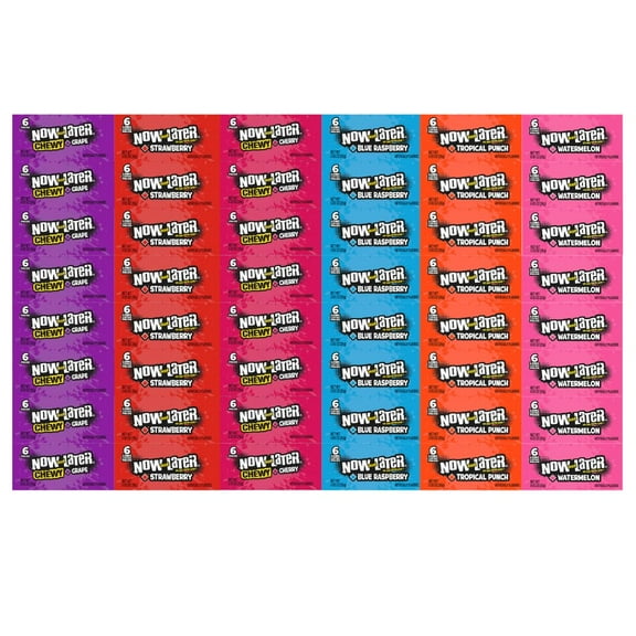 andy Assortment Now And Later, 6 Flavor - Grape, Strawberry, Cherry, Blue Raspberry, Tropical Punch, Watermelon - For All Occasions, 0.93 Oz, 8 Each Flavor, 48 Pack