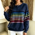 thumbnail image 5 of Enjoytime Sweatshirt for Women Striped Long Sleeve Half Button Pullover Tops Fall Fashion Casual Crew Neck Sweatshirts, 5 of 7