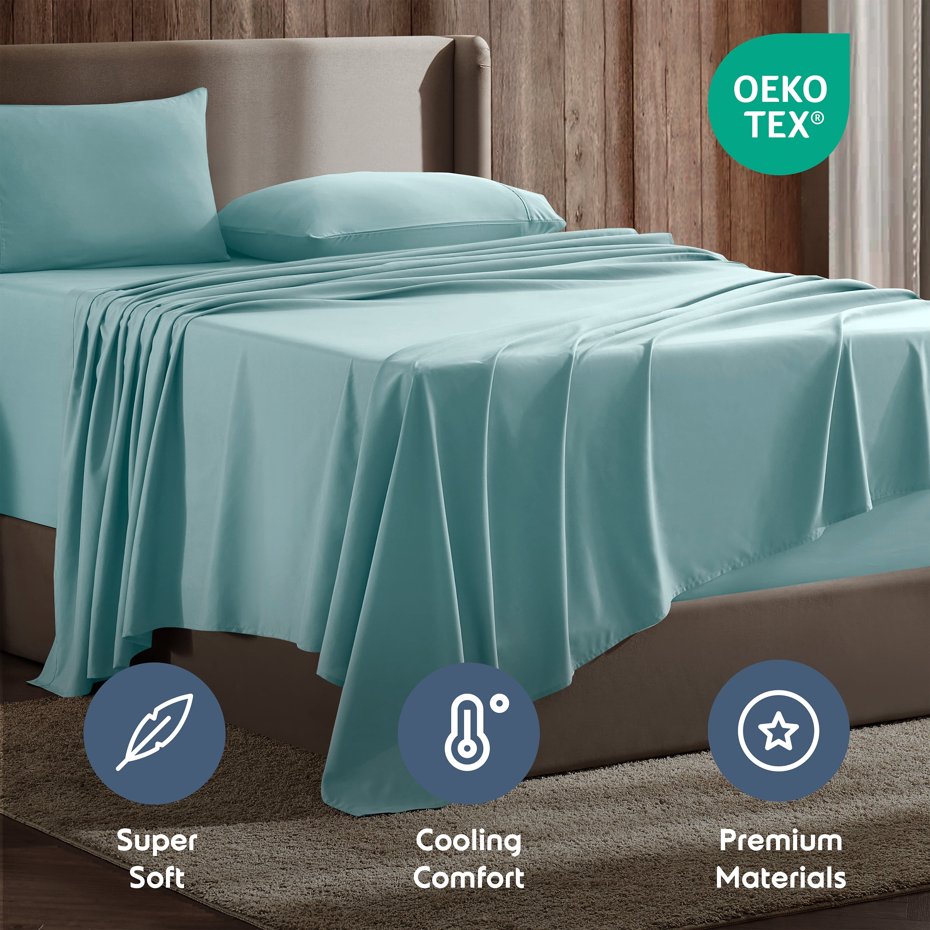 LammaLoe Extra Deep Pocket California King Sheets Set, 4 Piece, Fits 18"-24" Mattress, Breathable & Extra Soft Bed Sheets, Light Blue