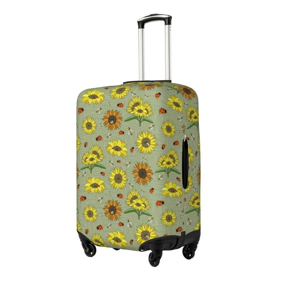 Gukieu Sage Green With Sunflowers Print Suitcase Protective Cover, Elastic Zipper Buckle Suitcase Protective Cover, Suitable for Travel, Business Trip-Small