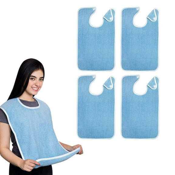 Avalon Towels Terry Cotton Adult Bibs – 18x30 in, 4 Pack, Blue, Washable with Adjustable Neck Strap for Easy Use