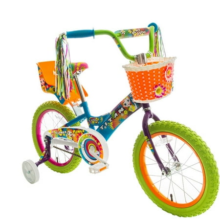 Titan Girl's Flower Power Princess 16" BMX Bike with Training Wheels, Doll Seat, Basket and Streamers
