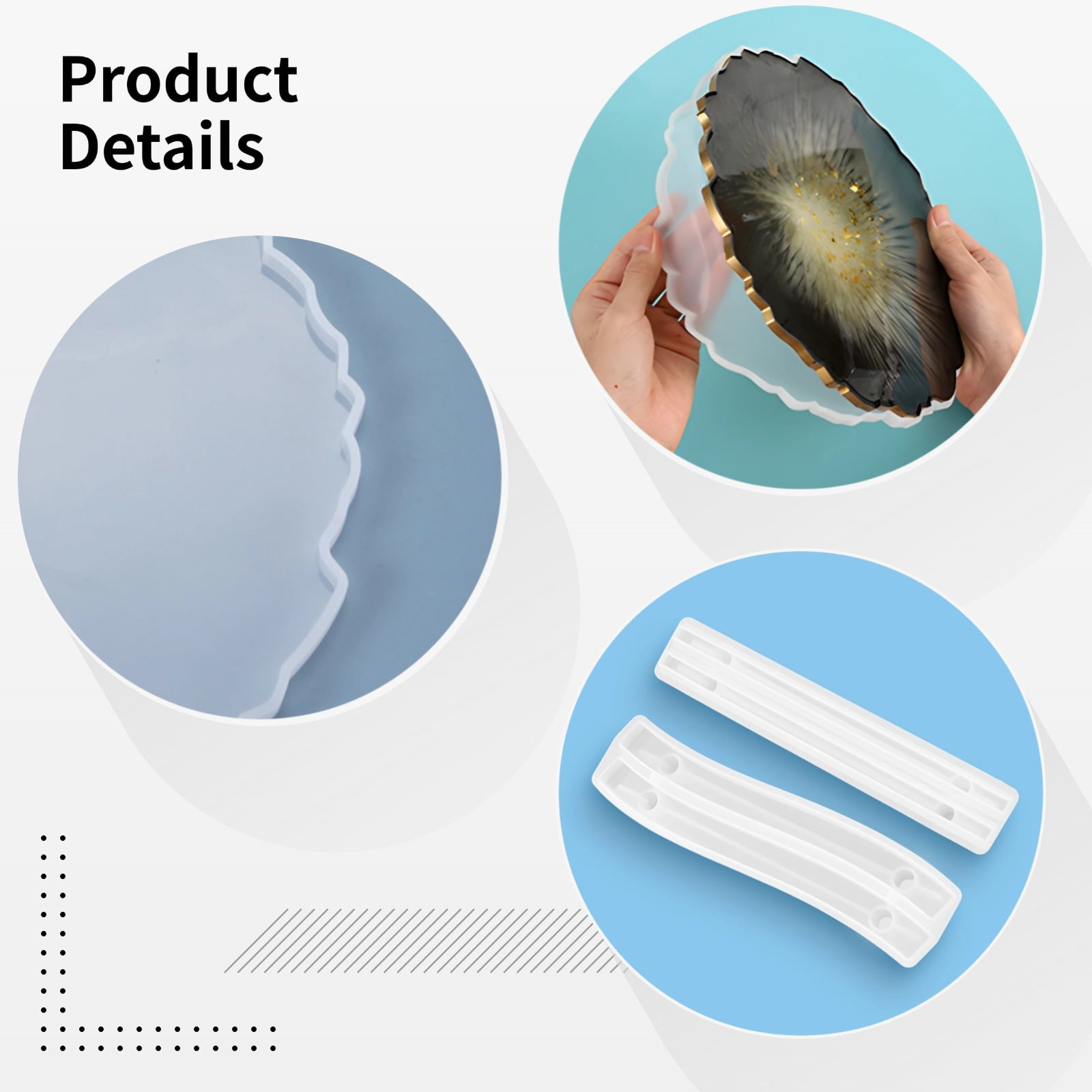 Large Silicone Tray Molds with Handles – Round Serving Tray & Coaster Making Kit, Crystal Clear Epoxy Resin Mold for DIY Craft, 13.2" & 10.3" Diameter, Reusable