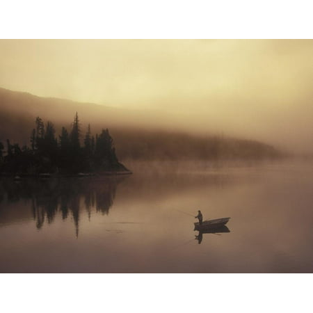 Fishing, Little Charlotte Lake, Chilcotin Region, British Columbia, Canada. Foggy Sunset Sunrise Photo Print Wall Art By Chris (Chris Brown Best Photos)