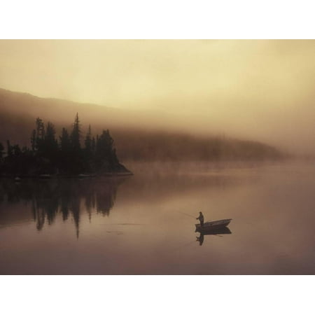 Fishing, Little Charlotte Lake, Chilcotin Region, British Columbia, Canada. Foggy Sunset Sunrise Photo Print Wall Art By Chris