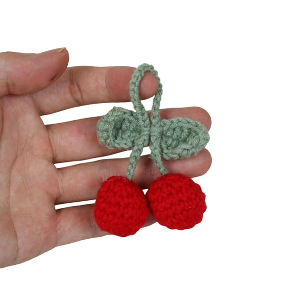 AOOOWER Crochet Cherry Bag Charm Fruit Pendant Key Holder with Soft Yarn for Daily Use