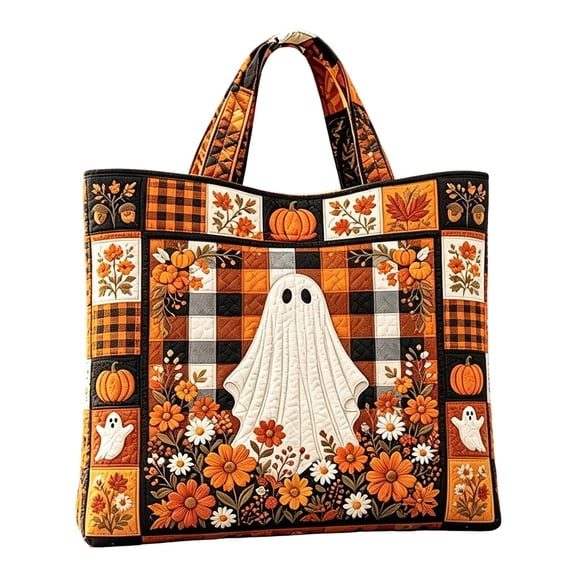 Fashion Halloween-ThemedQuilted Tote Bag, Large Capacity Lightweight Shoulder Handbag for Commute Travel Outdoor Daily Use