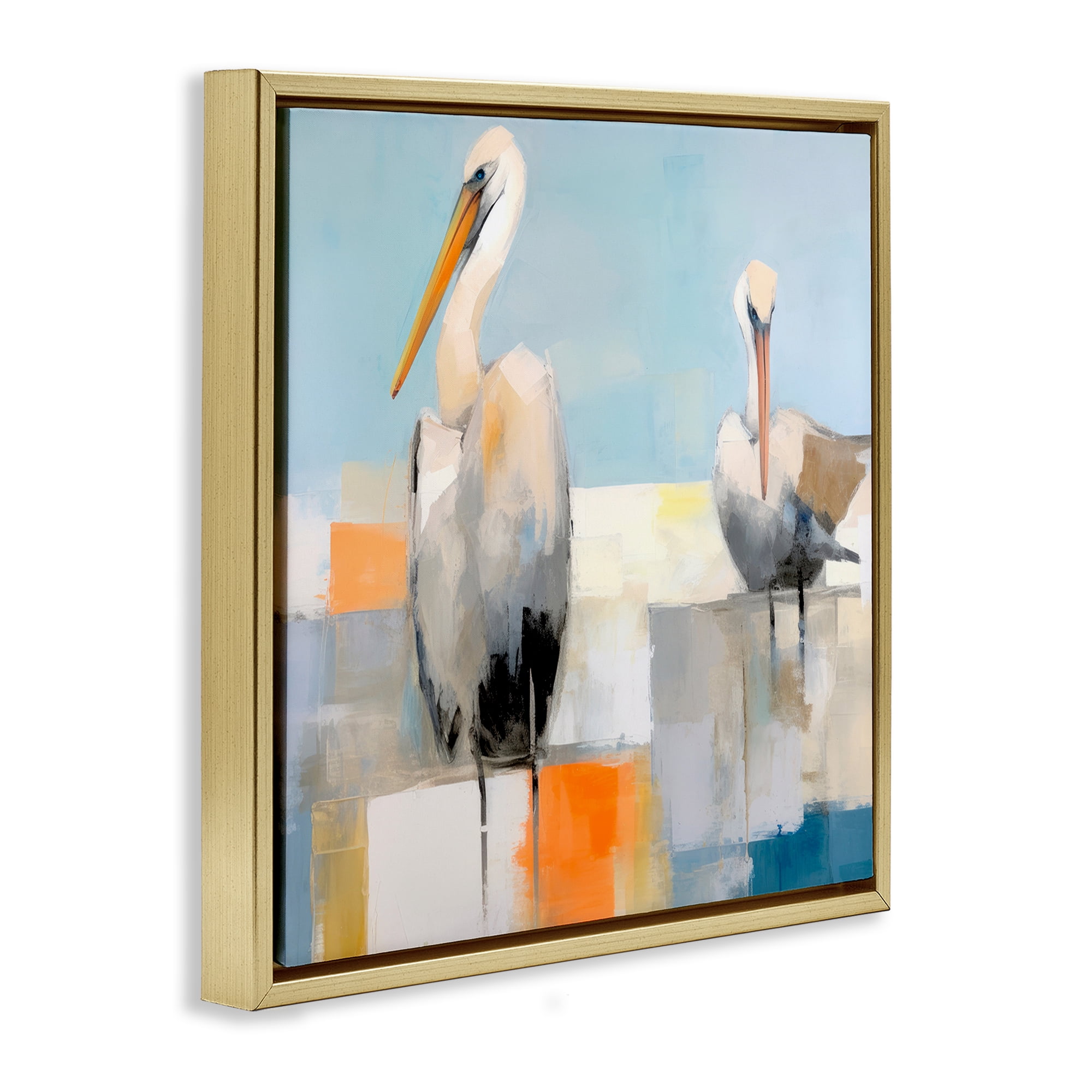 Stupell Industries Nautical Pelicans Abstract Animals & Insects Painting Gold Floater Framed Canvas Art Print Wall Art, 18 x 18
