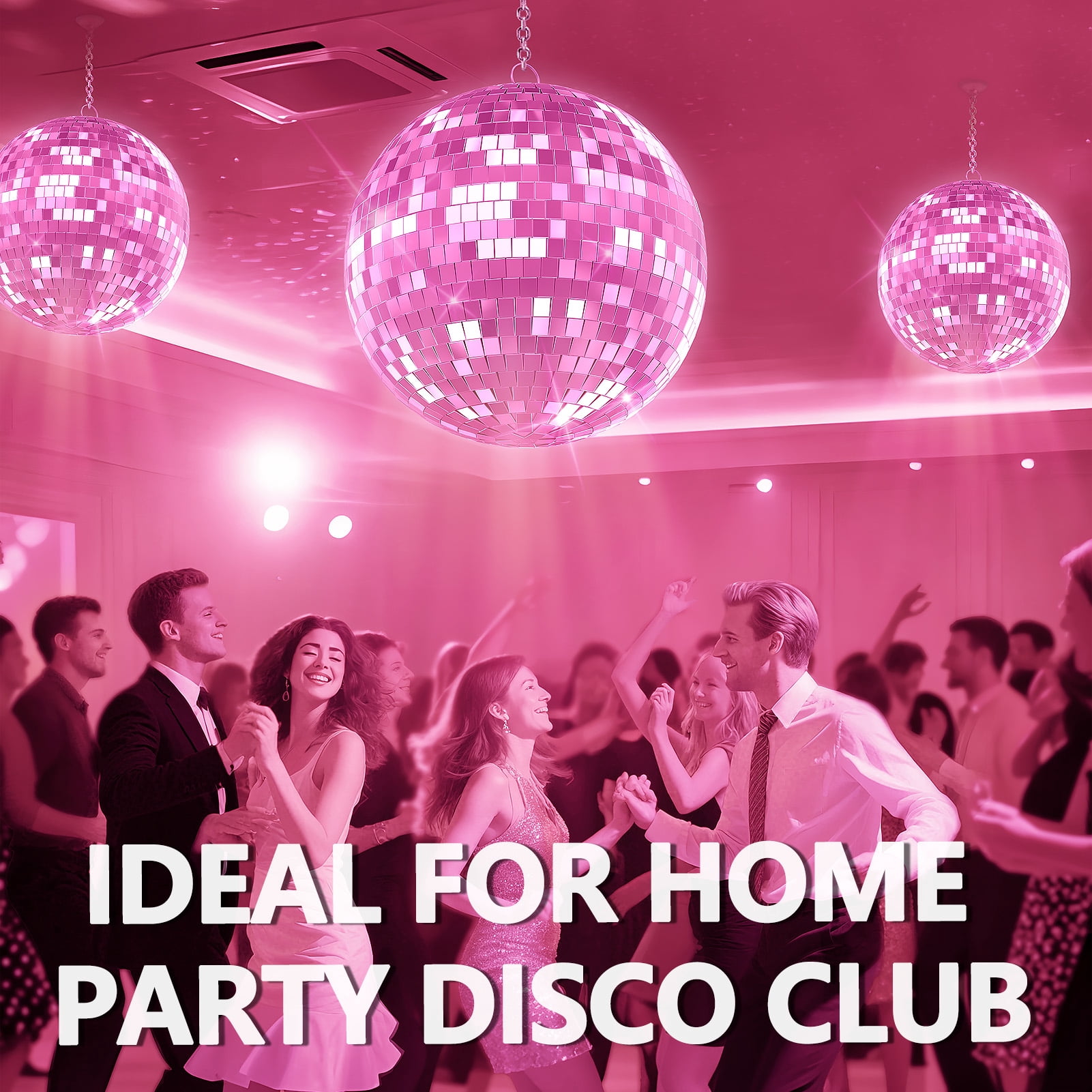 Baellsa 16" Mirror Disco Ball for DJ Club Party Live Stage Wedding Home Decor, Light Effect Mirror Ball with Hanging Ring (Pink)