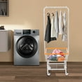 thumbnail image 3 of Silver+Orange Laundry Cart with 4 Wheels and Hanging Rack, Metal Wire Laundry Hamper with Storage Basket and Shelf,Steel Frame Laundry Sorter Cart, 110 lbs Load Capacity, 3 of 16