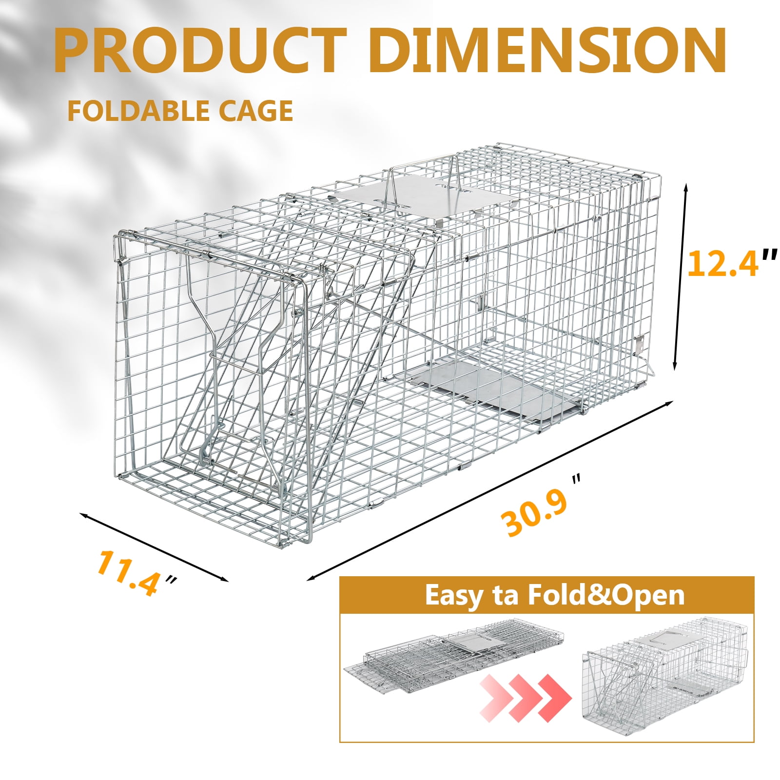 Zimtown 31'' x 11.4'' x 12.4'' Outdoor Live Animal Cage Trap, Humane Cat Trap Iron,Heavy Duty Folding Animal Trap with Handle for Rabbits, Stray Cats, Raccoons,Groundhogs and Opossum